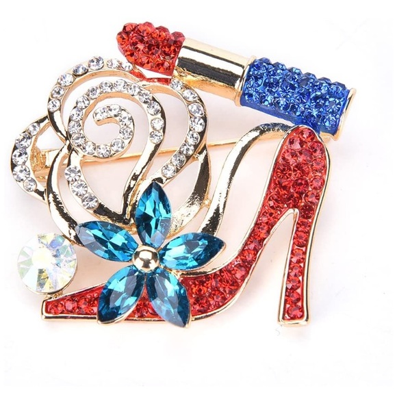 Jewelry - Lip Stick and High Heel Crystal Brooch Pin